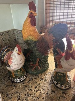 Set Of 3 Chicken & Rooster Decoration