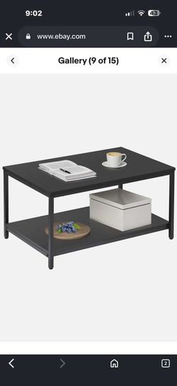 Two Tiers MDF Coffee Table Metal Frame Living Room Tea Table Desk, Black 4 35$