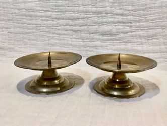 Vintage Brass Pillar Spike Candle Holders Mid Century Modern Boho Wedding Decor