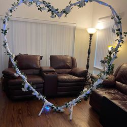 Heart-Shaped Metal Wedding Arch Backdrop Stand With Flowers and Lights 80”H x 80”W $200 Firm on Price