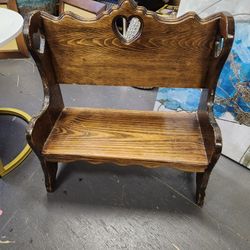 Vintage Solid Wood Doll Size  Bench w/ Heart Cut-out