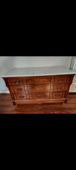 1900's Eastlake Victorian 3 Drawer Dresser on Casters with Marble Top 45W 28H 22D