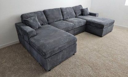 ✅️✅️4 pc  grey corduroy fabric sectional sofa with double chaise.✅️✅️✅️