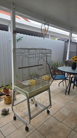Large Bird Cage on Wheeled Stand