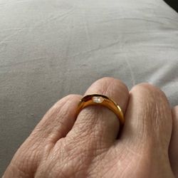 Gold Band Ring with Clear Stone $65
