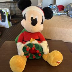 Disney Animated Plush Mickey Mouse Christmas Music Light-up Wreath Jingle Bells