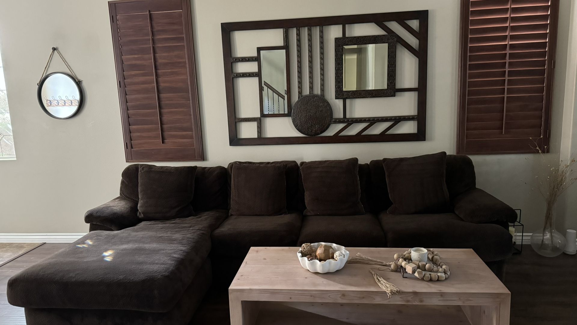 Large dark Brown Couch sofa sectional With Chaise Furniture
