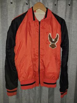VTG 1970s Harley Davidson Jacket Mens Small Orange Black Motorcycle 3D Patches Eagle