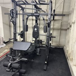 Smith Machine 1001 w/Bench Attachment | 230lb Bumpers Olympic Weights | 7ft Olympic Bar | Gym Equipment | FREE DELIVERY🚚 