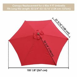 Outdoor Patio Umbrella Canopy Top Cover Replacement Red Fit 9' 6-rib Umbrella Red