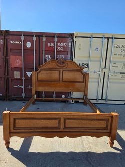 Ornate Oak Wood Bed Frame with Headboard