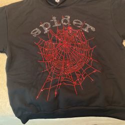 Red Rhinestone Spider Hoodie Size Large 