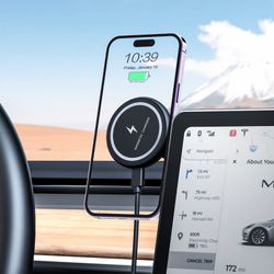 Fast Charging Wireless Car Charger Mount, Magnetic Foldable Car Phone Holder For Tesla Model 3/Y Designed For MagSafe Compatible With IPhone 12/13/14 