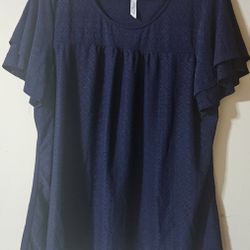 2X Women's NY Collection Navy Blue Eyelet Blouse 