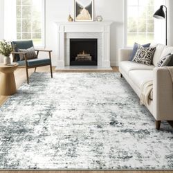 8x10 Washable Nonslip Low Pile Area Rug, Grey/White Abstract, $65 ea or 2/$115 NEW