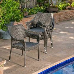 2 outdoor patio wicker stackable chairs