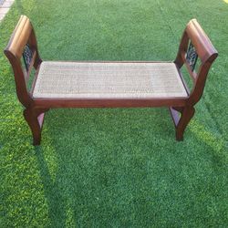 Vintage Wood Bench with Woven Seat - Solid & Sturdy