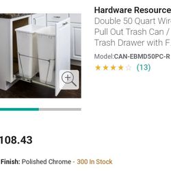 $50 Like In Cabinet  New Double Trash Holder 