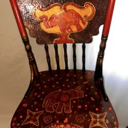 Hand-Painted Elephant Swivel Bar Chairs – Solid Wood – Set of 2
