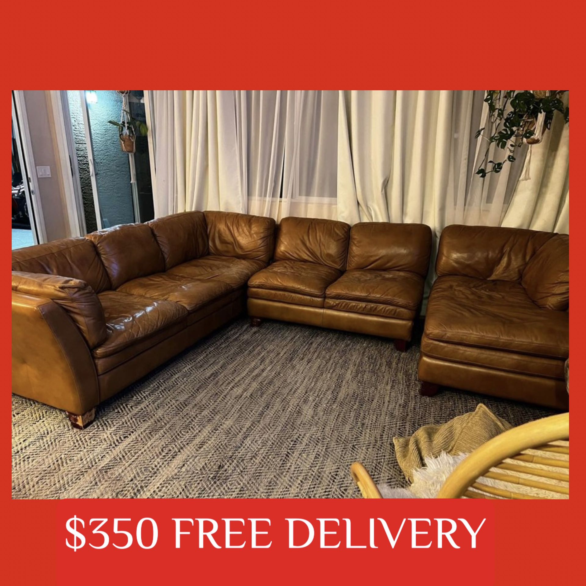LEATHER 3 piece SECTIONAL couch sofa recliner (FREE CURBSIDE DELIVERY)