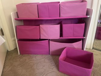 Delta Children Deluxe Multi-Bin Toy Organizer with Storage Pink Bins 37x28x12”