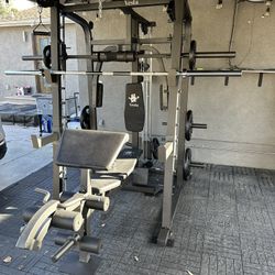 Vesta Fitness Smith Machine 2001 w/Bench Attachment | 230lb Bumpers Weights | 7ft Olympic Bar | Fitness | Gym Equipment | FREE DELIVERY🚚 
