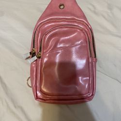 Metallic Pink Mini Sling Backpack Crossbody Chest Bag Faux Leather Y2K Festival 