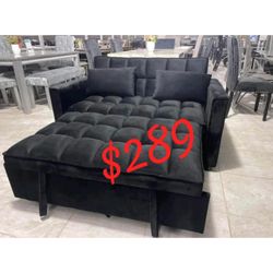 Black Convertible Sleeper Loveseat  Sofa With Pull Out Bed  - Limited Time Offer 
