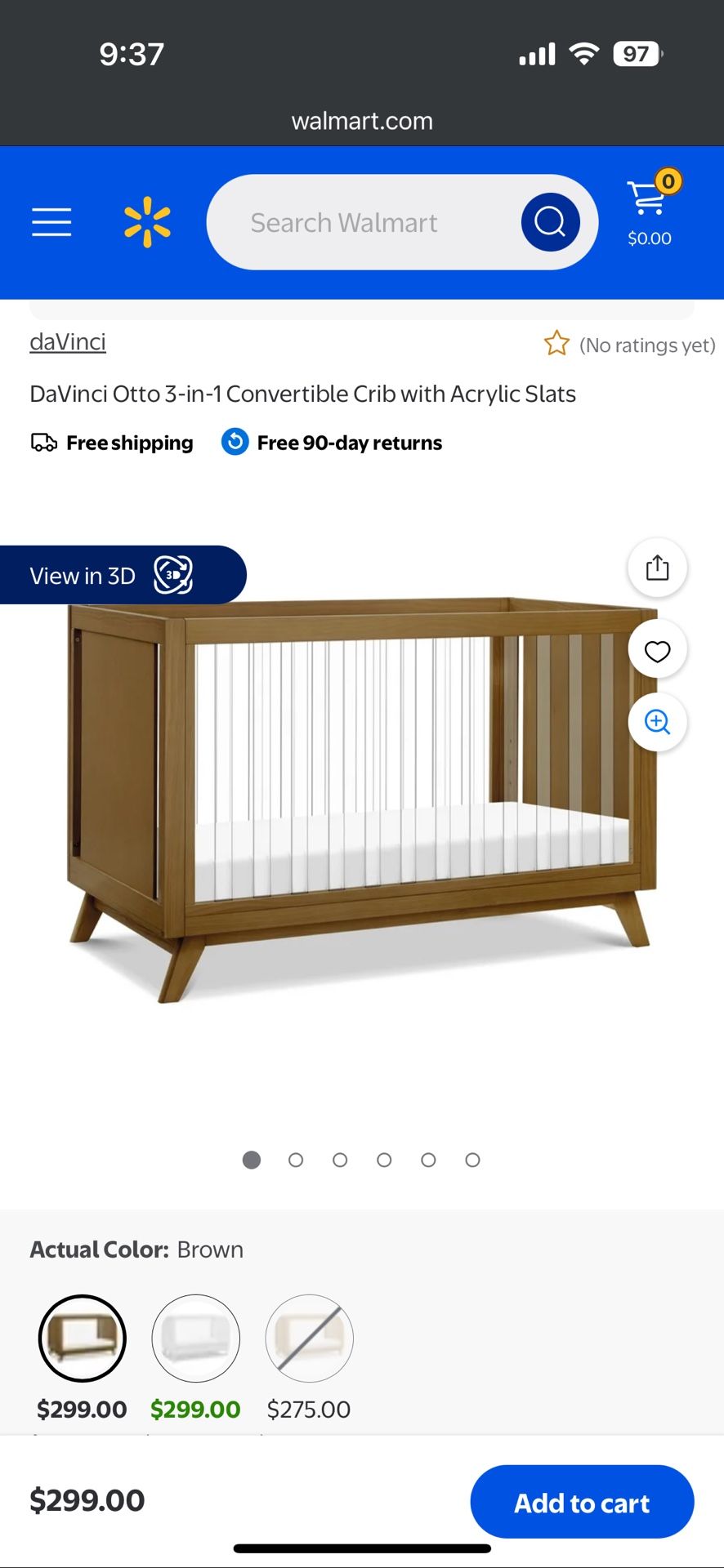Davinci Otto 3 In 1 Crib, Walnut And Acrylic Slats. New Unopened