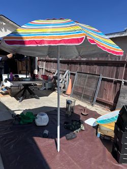 Striped Multi-Color Beach Umbrella