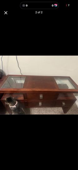 Modern wood and glass console table with storage
