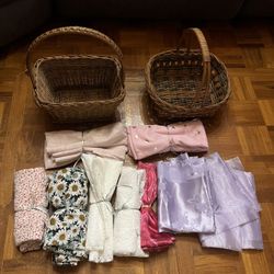 Multi Color Vintage Beaded Wicker Baskets With Handle With Some Fabric 