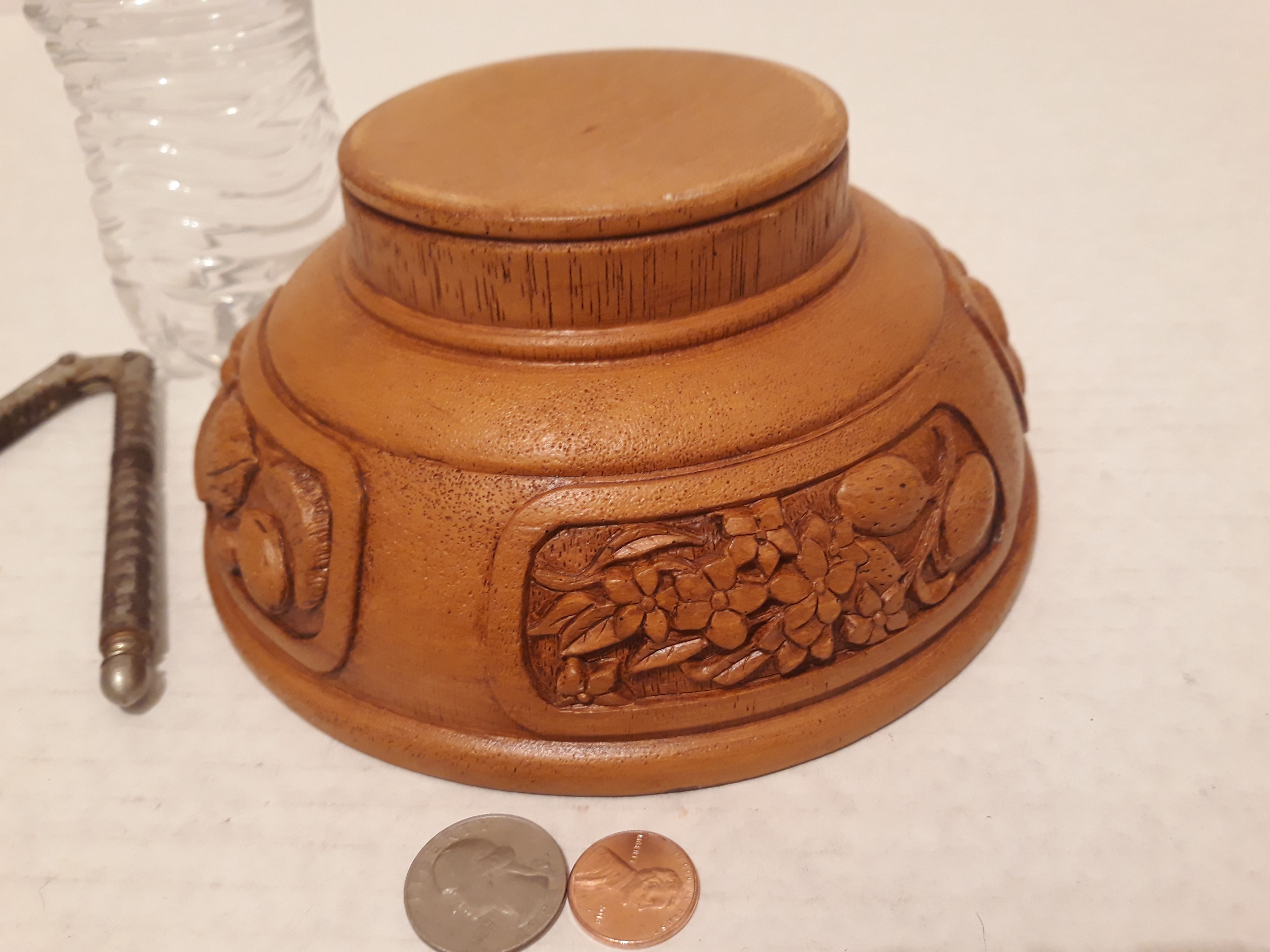 Vintage 1984 Nut Bowl with Nut Cracker, 7" Wide, Table Decor, Kitchen Display, Shelf Display, Nice Carved Nuts on Side