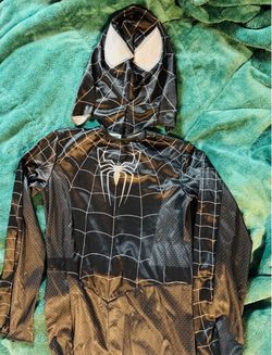 Spider-Man Black Venom Kids Costume - 48” in length from shoulder to top of foot $10   The mask is a separate piece.  The body is about 48” long from 