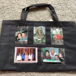 Black Polyester Tote Bag With 5 Photo Slots.