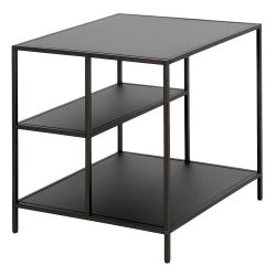 Winthrop 20 in. Blackened Bronze Square Metal Side Table with Metal Shelves