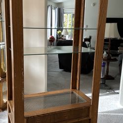 Vintage Oak Cabinet With Glass Shelves