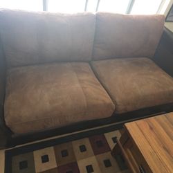 Brown Leather And Suede 2 Love Seat Couch Sofa 6 Piece Set