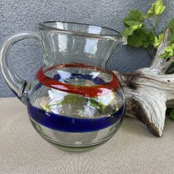 Mexican Hand Blown Glass Pitcher