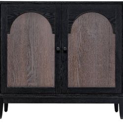 Brand New In The Box- Sango Arch 2-Door Accent Cabinet – Modern Black & Brown Storage Cabinet with Elegant Arched Doors, Adjustable Shelf, Sturdy Soli