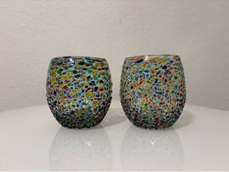 Two Handblown Confetti Art Glass Tumblers