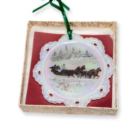 Vintage Fenton 1993 Christmas Ornament - Horse-Drawn Sleigh Ride