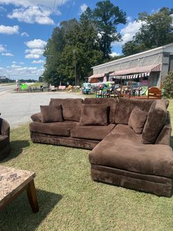 Brown Microfiber L-Shaped Sectional Sofa with Chaise
