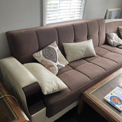 Dark Brown/Cream Sectional Sofa Sleeper