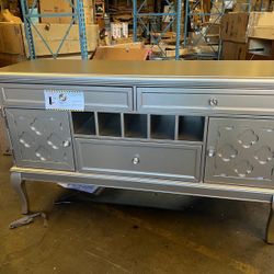 Benjara 60 Inch Buffet Server, 3 Drawers, Wine Storage, Champagne Silver