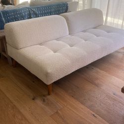 Retro Couch Re-upholstered In Cream White Fabric