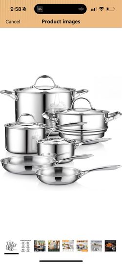 Cooks Standard Fully Multi-Ply Clad Stainless Steel Pot & Pan Cookware Set Saucepan, Steamer & Stockpot with Lids & Fry Pans. Fits Induction, Electric