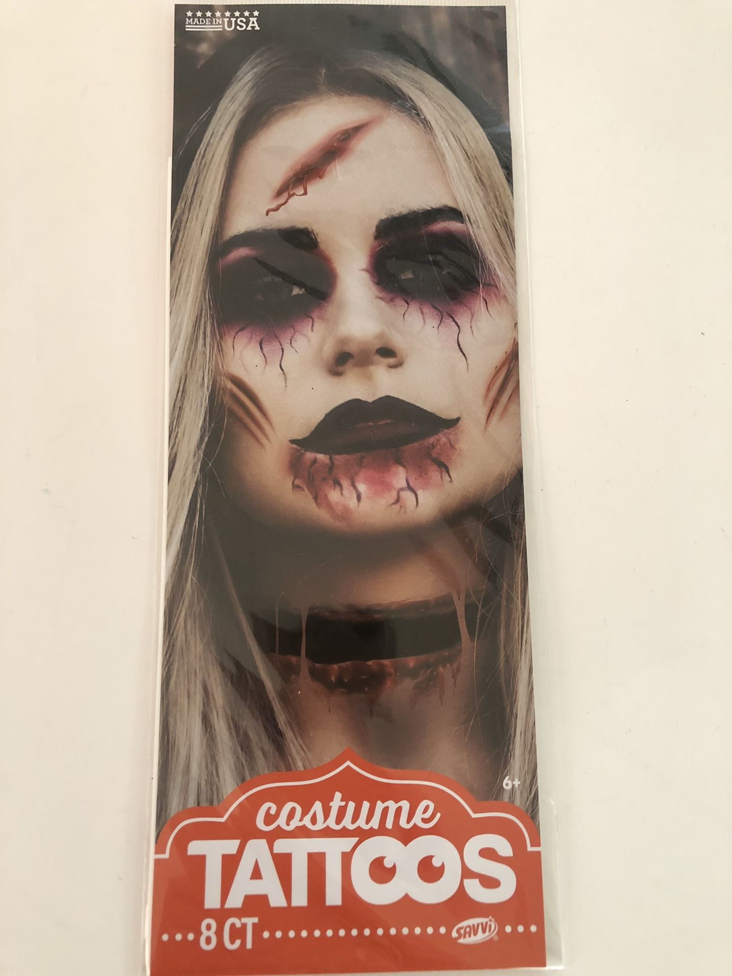 Savvi Costume Tattoos 8pc Attack Wounds Halloween Horror Costume Makeup Tattoos