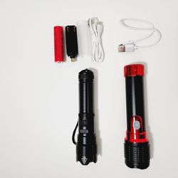 2pcs LED Flashlight Ultra Bright Zoom Torch Portable Ignition Zoomable Flashlight for Camping Hunting USB Rechargeable Lamp Light
