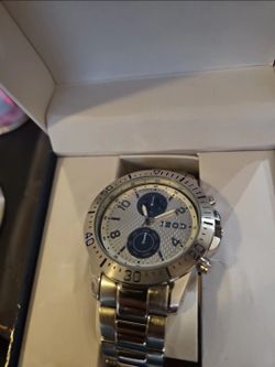 IZOD Men’s Multifunction Sport IZ05009 Silver Blue Panda White Dial NOS In Box